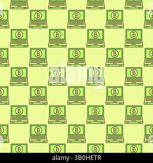 Bitcoin sign on Laptop Screen vector Cryptocurrency concept colored seamless pattern Stock Vector