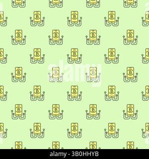Bitcoin Sign on Smartphone Screen vector Blockchain concept colored seamless pattern Stock Vector