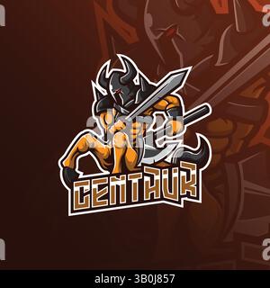 centaur knight vector mascot logo design with modern illustration concept style for badge, emblem and t shirt printing. angry centaur illustration. Stock Vector