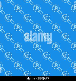Magnifier with Bitcoin sign vector Cryptocurrency Search concept seamless pattern in thin line style Stock Vector