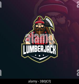 lumberjack mascot logo design vector with modern illustration concept style for badge, emblem and t shirt printing. lumberjack illustration with axes. Stock Vector