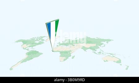 Highlighted Sierra Leone on Global Map with 3D Flag Location Pin of Sierra Leone. The image symbolizes travel, geography, international identity, and Stock Vector