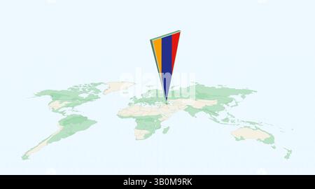 Highlighted Armenia on Global Map with 3D Flag Location Pin of Armenia. The image symbolizes travel, geography, international identity, and global nav Stock Vector