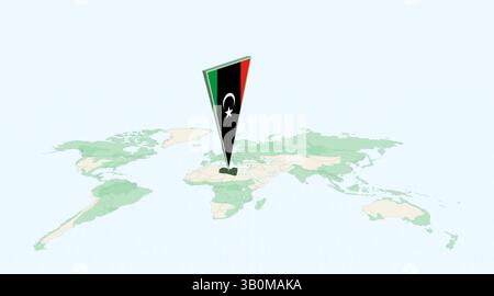 Highlighted Libya on Global Map with 3D Flag Location Pin of Libya. The image symbolizes travel, geography, international identity, and global navigat Stock Vector