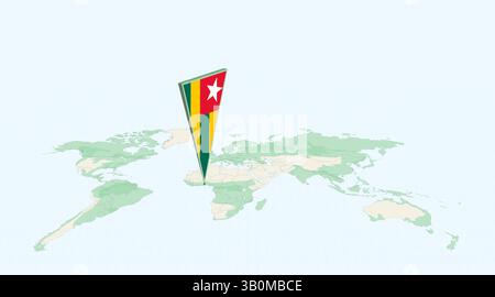 Highlighted Togo on Global Map with 3D Flag Location Pin of Togo. The image symbolizes travel, geography, international identity, and global navigatio Stock Vector