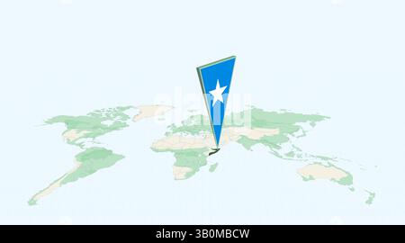Highlighted Somalia on Global Map with 3D Flag Location Pin of Somalia. The image symbolizes travel, geography, international identity, and global nav Stock Vector