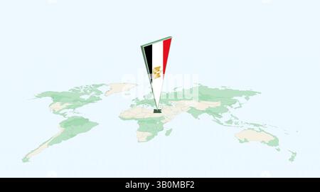 Highlighted Egypt on Global Map with 3D Flag Location Pin of Egypt. The image symbolizes travel, geography, international identity, and global navigat Stock Vector
