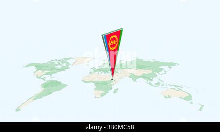 Highlighted Eritrea on Global Map with 3D Flag Location Pin of Eritrea. The image symbolizes travel, geography, international identity, and global nav Stock Vector