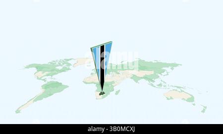 Highlighted Botswana on Global Map with 3D Flag Location Pin of Botswana. The image symbolizes travel, geography, international identity, and global n Stock Vector