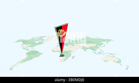 Highlighted Angola on Global Map with 3D Flag Location Pin of Angola. The image symbolizes travel, geography, international identity, and global navig Stock Vector