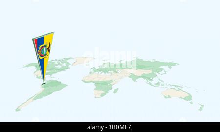 Highlighted Ecuador on Global Map with 3D Flag Location Pin of Ecuador. The image symbolizes travel, geography, international identity, and global nav Stock Vector