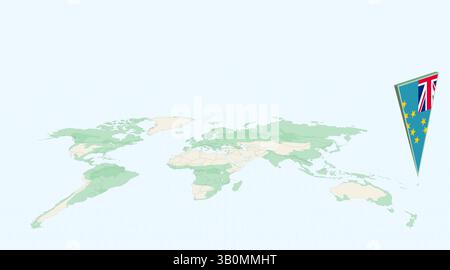 Highlighted Tuvalu on Global Map with 3D Flag Location Pin of Tuvalu. The image symbolizes travel, geography, international identity, and global navig Stock Vector