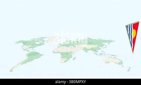 Highlighted Kiribati on Global Map with 3D Flag Location Pin of Kiribati. The image symbolizes travel, geography, international identity, and global n Stock Vector