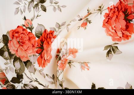 Fragment of colorful retro tapestry textile pattern with floral ornament useful as background. Floral textile or cloth Stock Photo