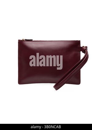 isolated on white, a refined maroon leather clutch with a wristlet exudes elegance a versatile and stylish accessory ideal for minimalist and sophisti Stock Photo