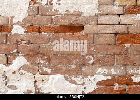 Aged Brick Wall with Peeling Plaster Stock Photo