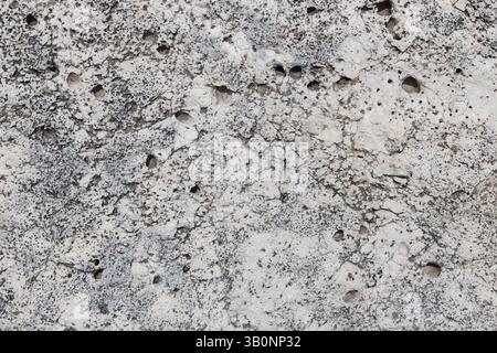 Porous White Limestone Rock with Dark Spots Stock Photo