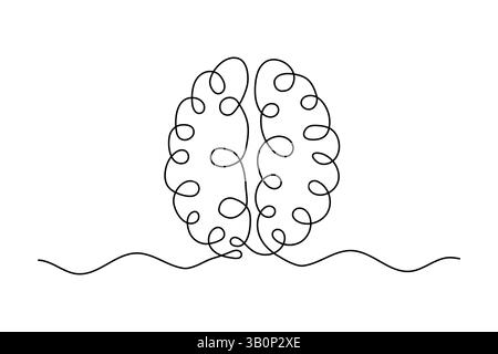 Human brain continuous one line drawing of minimalist outline vector icon Stock Vector