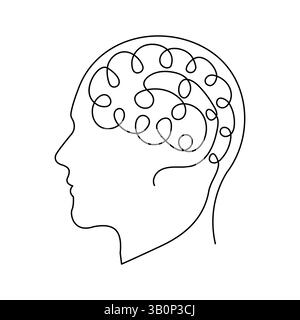 Human brain continuous one line drawing of minimalist outline vector icon Stock Vector