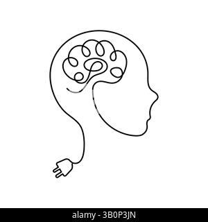 Human brain continuous one line drawing of minimalist outline vector icon Stock Vector