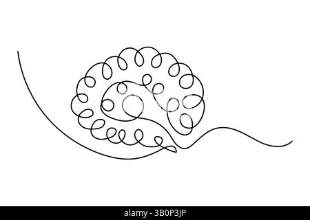 Human brain continuous one line drawing of minimalist outline vector icon Stock Vector
