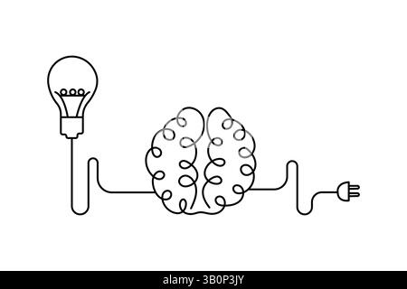 Human brain continuous one line drawing of minimalist outline vector icon Stock Vector