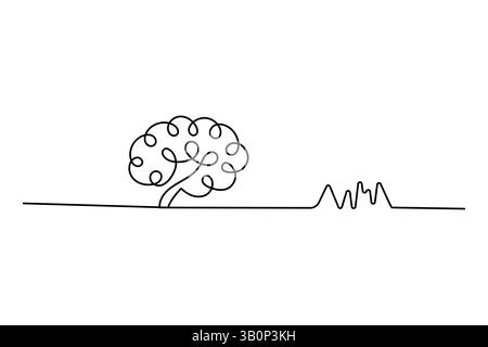Human brain continuous one line drawing of minimalist outline vector icon Stock Vector