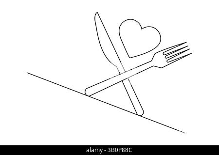 Knife and fork continuous one line drawing of minimalist outline vector icon Stock Vector
