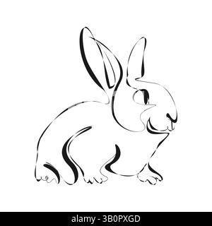 Continuous one line drawing of bunny. Cute rabbit silhouette with ears in simple minimalistic style Vector illustration Stock Vector