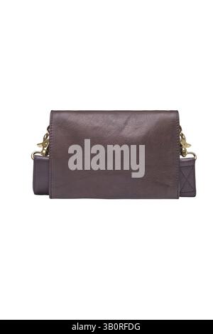elegant dark brown leather crossbody bag with gold hardware and an adjustable strap, presented in a clean studio shot on a white background Stock Photo