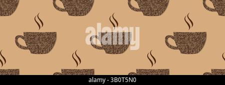A coffee cup seamless pattern. A dotted 3d coffee cups brown background. A coffee or tea cup background. A coffee break illustration. Stock Vector