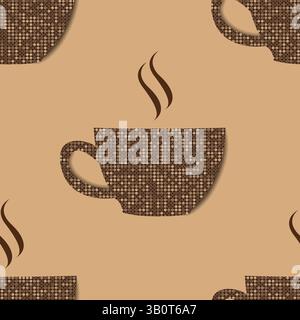 A coffee cup seamless pattern. A dotted 3d coffee cups brown background. A coffee or tea cup background. A coffee break illustration. Stock Vector