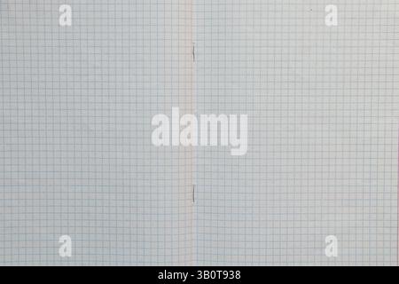 Open notebook in a cage with clean pages, top view, notebook as a background Stock Photo