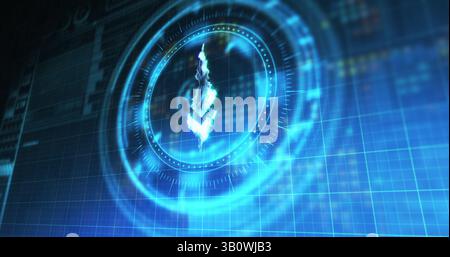 Image of processing circle with ethereum sign over blue and black digital space Stock Photo