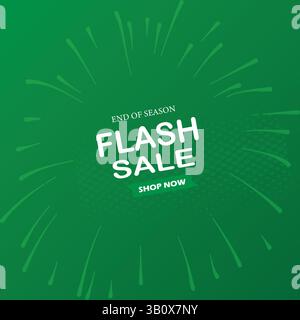 Flash sale mega offer in sleek white & green! Perfect for social media & corporate promotions. Includes 'Shop Now' button. Editable EPS file. Stock Vector
