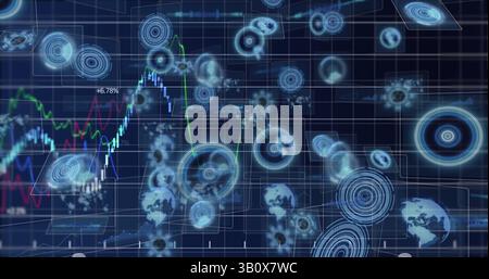 Image of data processing over dark background Stock Photo