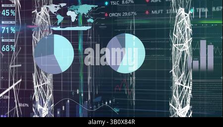 Image of graphs and data over navy background Stock Photo