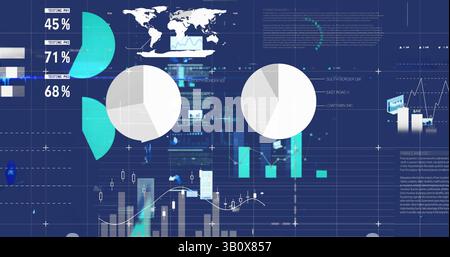 Image of graphs and data over navy background Stock Photo