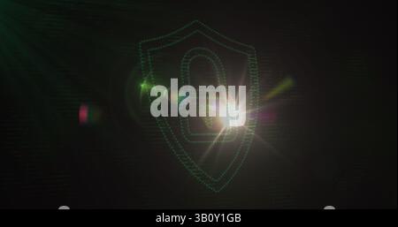 Image of shield with digital padlock on black background Stock Photo