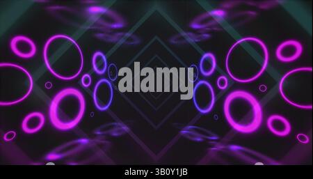 Image of tunnel with neon shapes over black background Stock Photo