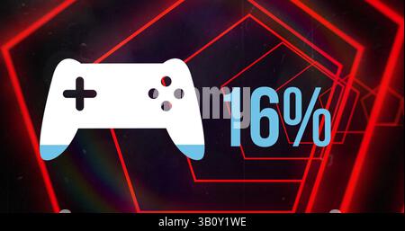Image of gamepad icon over tunnel with neon shapes on black background Stock Photo