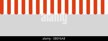 Red and white striped shop awning. Market canopy tent. Sun shade roof. Cafe awning. Shop striped canopy. Seamless pattern. Kiosk window border. Vector Stock Vector
