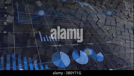 Image of data processing over squares Stock Photo