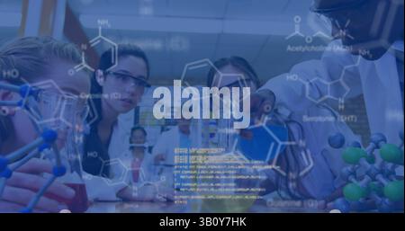Image of data processing over diverse students in lab Stock Photo