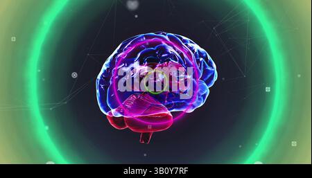 Image of brain and shapes on black background Stock Photo
