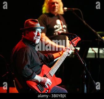 Sept. 11, 2010 - Las Vegas, Nevada, U.S. - STU COOK, one of the founding members of Creedence Clearwater Revival plays the base guitar during a performance of Creedence Clearwater Revisited. (Credit Image: © Barry Sweet/ZUMApress.com) Stock Photo