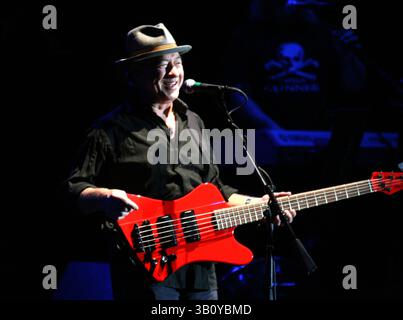 Sept. 11, 2010 - Las Vegas, Nevada, U.S. - STU COOK, one of the founding members of Creedence Clearwater Revival plays the base guitar during a performance of Creedence Clearwater Revisited. (Credit Image: © Barry Sweet/ZUMApress.com) Stock Photo