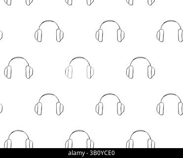 Headphones seamless pattern. Vector graphic line ink Design for package, cosmetic, textile, cards. Banner, poster, wrapping paper, sticker, print, mod Stock Vector