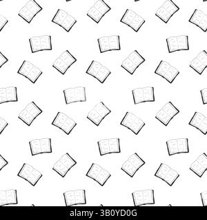 Open books seamless pattern. Vector graphic line ink hand drawn design. Minimalism, monochrome. reading, education, bookstore, science for package, co Stock Vector