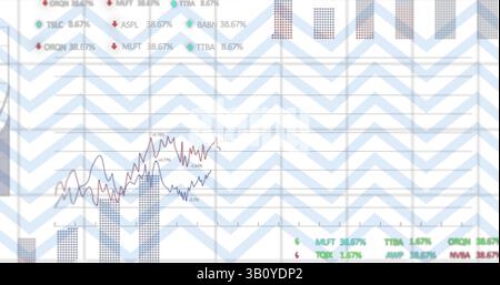 Image of financial data processing over shapes on white background Stock Photo